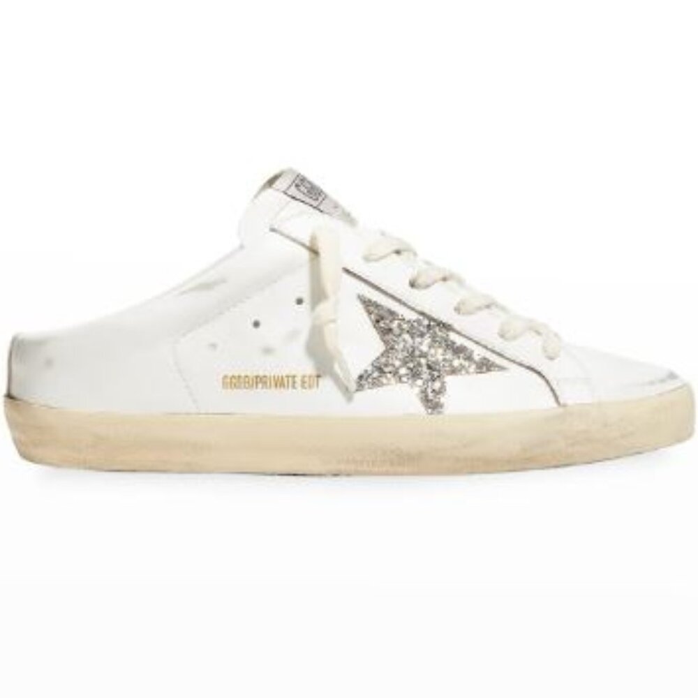 Golden Goose Sabot White Leather Glitter Size EU 40